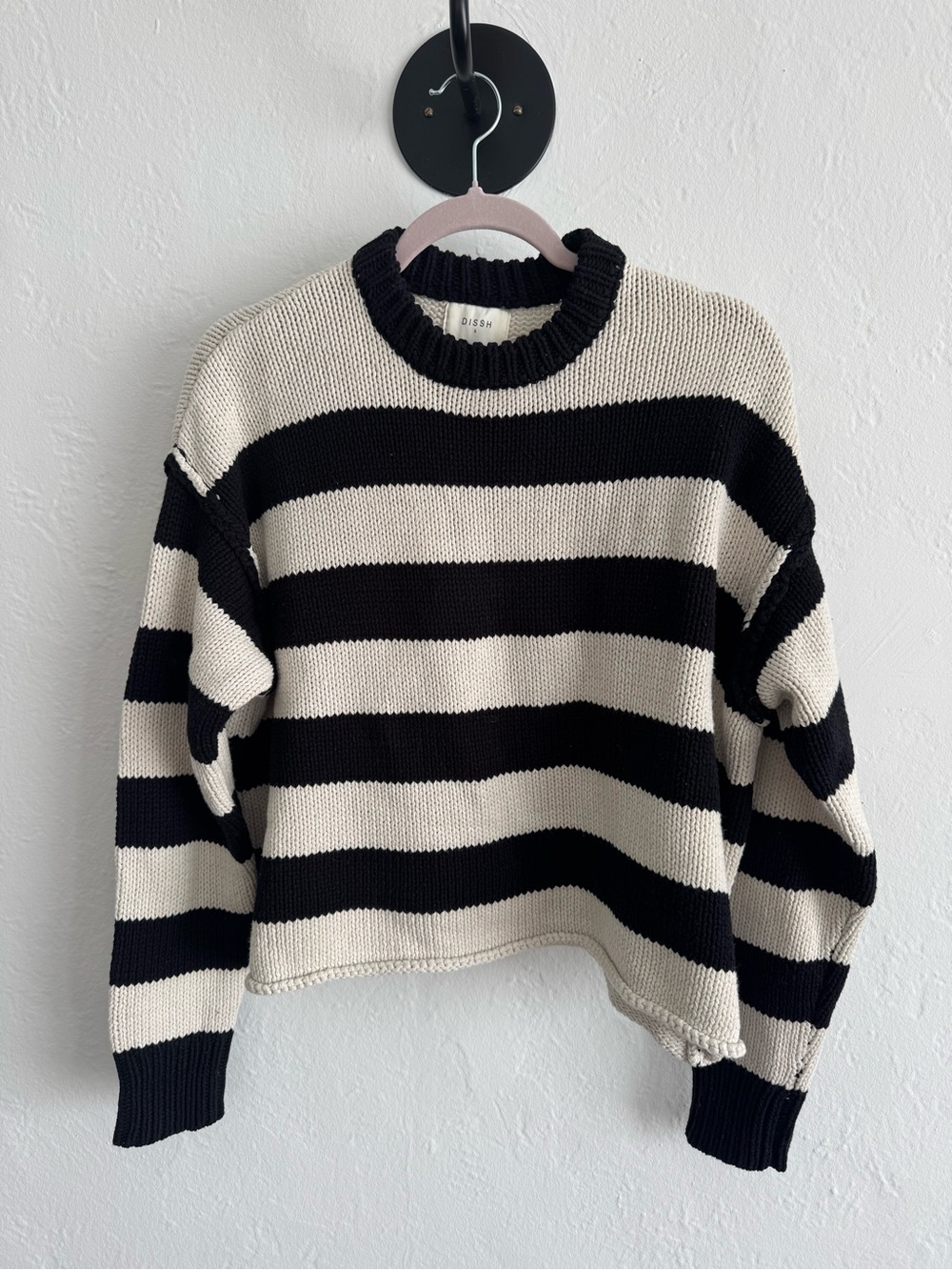 DISSH Black and Cream Striped Crewneck Sweater